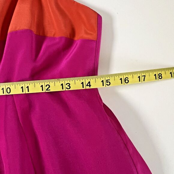Shoshanna Short Dress 8 Hot Pink Orange Silk Color‎ Block Empire Waist - Picture 7 of 11